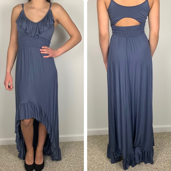 Express Sleeveless Hi Low Ruffle Blue Maxi Dress - Picture 3 of 10